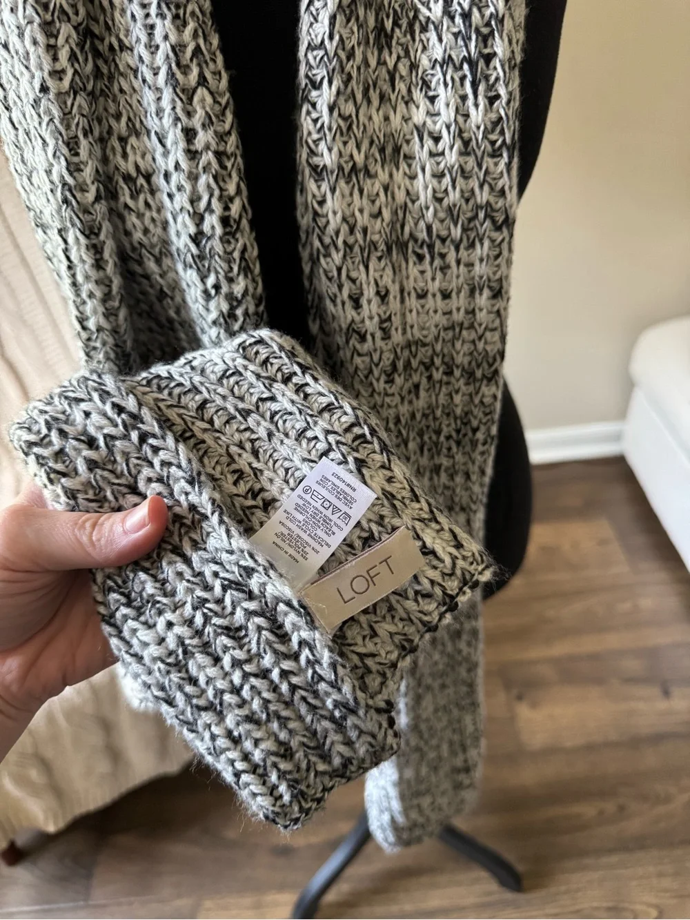 LOFT Black and White Marled Knit Scarf